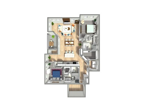 Floor plan for 2 beds, 2 baths, 1541 sqft